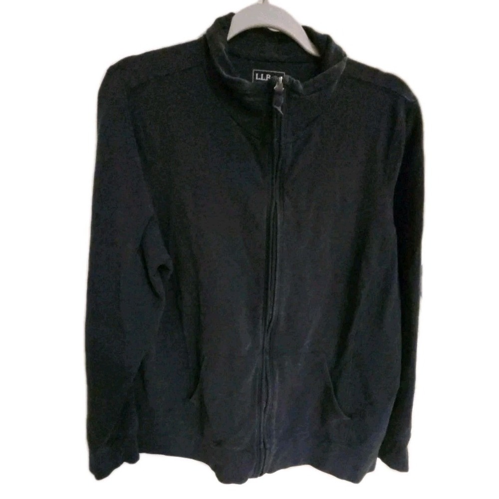 L.L.Bean Jacket Women SZ 1X Plus Black/Blue Zip Pockets 95% Cotton 5% Spandex